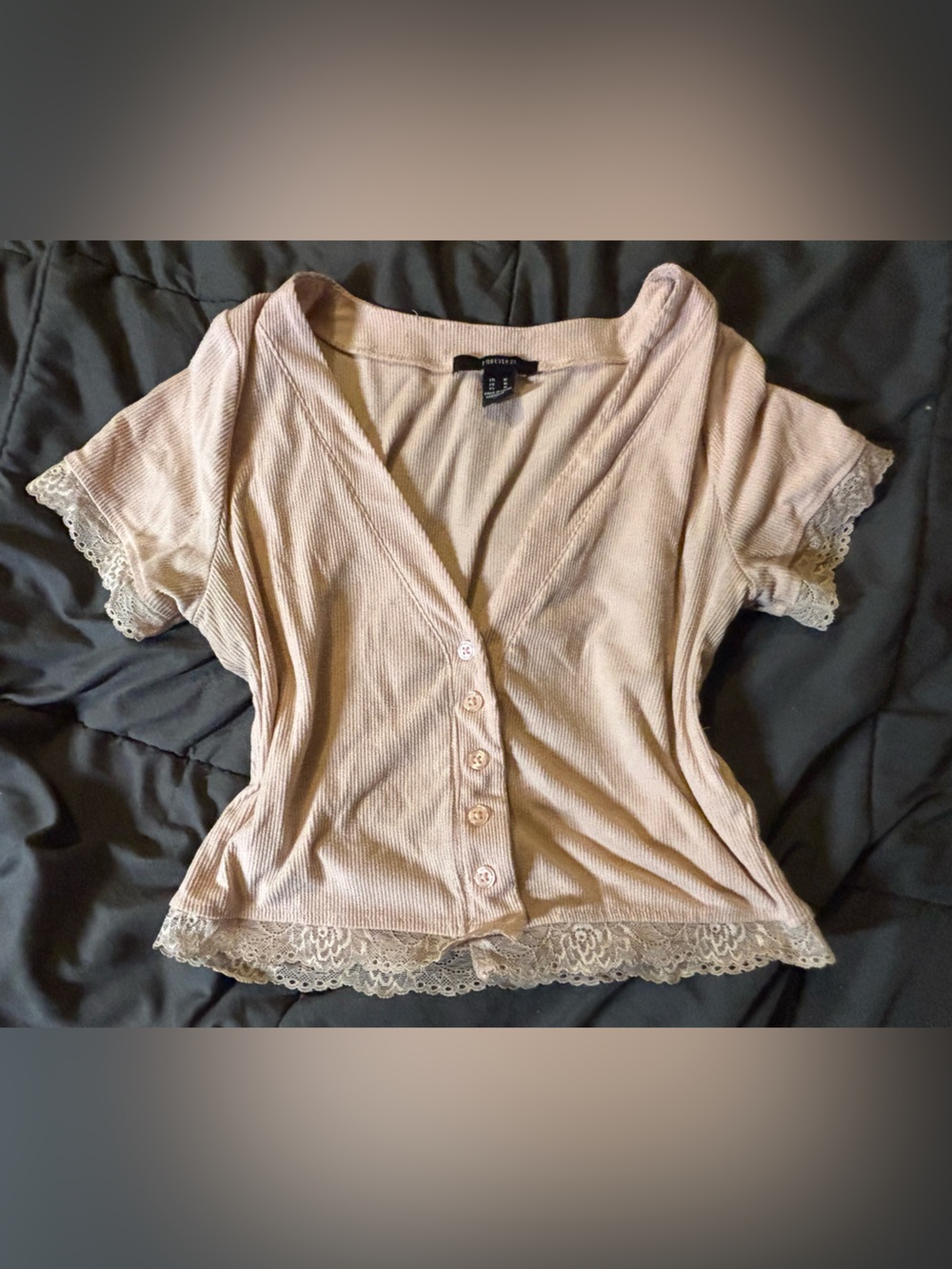 Forever 21 Blush Button-Front Lace Trim Women's Top